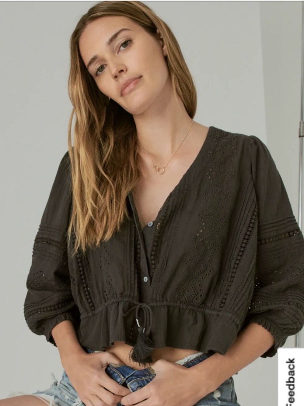Lucky Brand 100% Cotton Eyelet Button Down Blouse